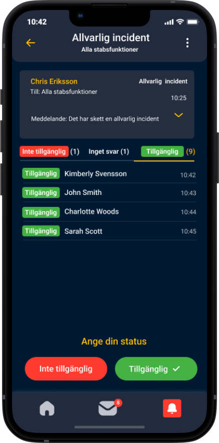 Cosafe larmapp funktion "återkoppling" för sjukhus.