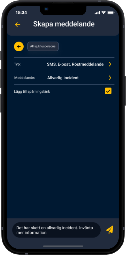 Cosafe larmapp funktion "masskommunikation" för sjukhus.